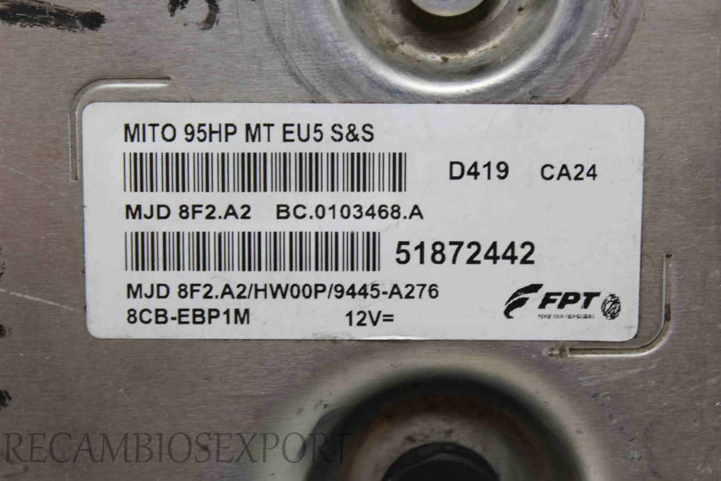Centralita del motor Alfa Romeo 51872442 MJD8F2A2 MJD 8F2.A2 9445A276 9445-A276 BC0103468A BC.0103468.A - foto 2