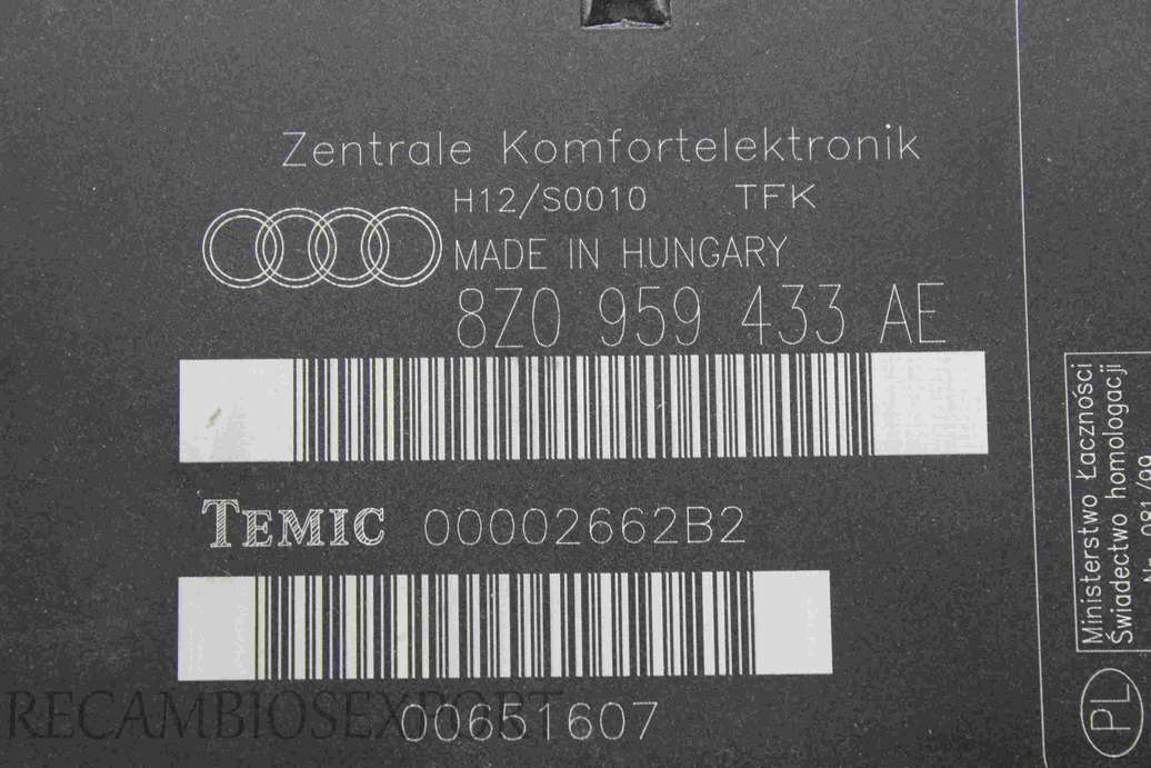 Centralita de confort Audi A2 8Z0959433AE 8Z0 959 433 AE Temic 00002662B2 - foto 2