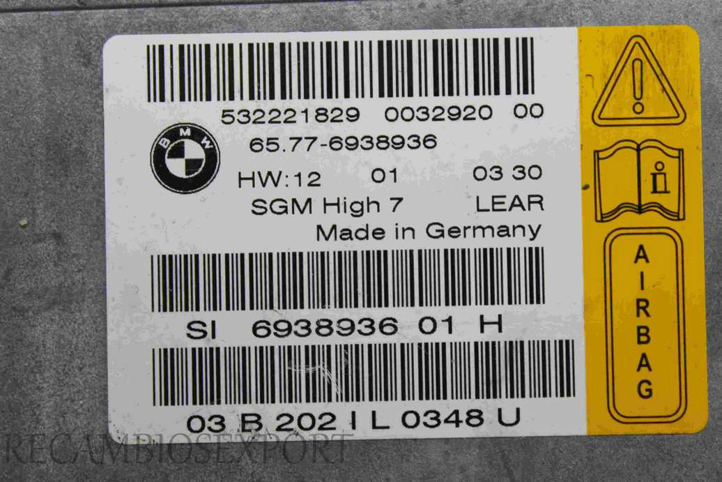 Centralita de airbag BMW E60 E61 65776938936 65.77-6938936 - foto 2