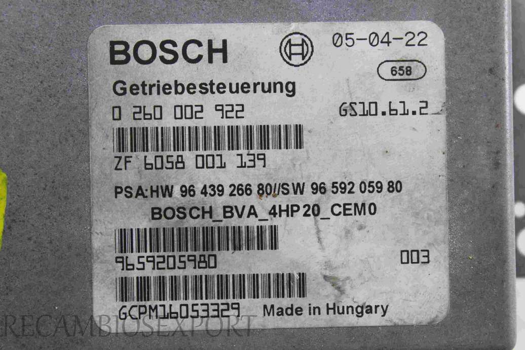 Centralita del motor Peugeot 407 9659205980 9643926680 96 439 266 80 9659205980 96 592 059 80 Bosch 0260002922 0 260 002 922 - foto 2