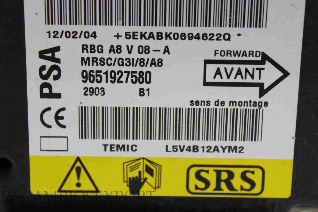 Centralita de airbag Citroen C3 9651927580 Temic - foto 2