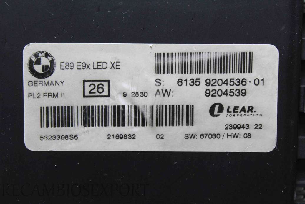 Centralita de luces BMW E39 6135920453601 6135 9204536-01 9204539 5323398S6 - foto 2