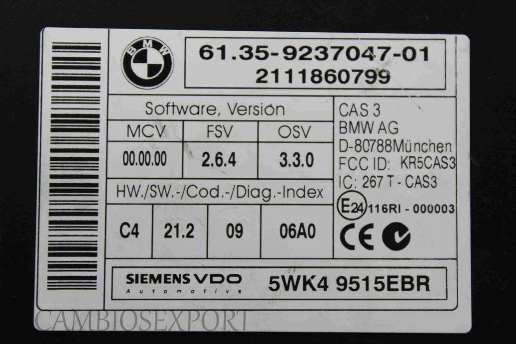 Módulo de control BMW E87 E88 E90 E91 6135923704701 61.35-9237047-01 Siemens 5WK49515EBR 5WK49515 EBR - foto 2