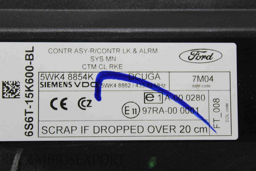 Centralita confort Ford Fiesta Fusion 6S6T15K600BL 6S6T-15K600-BL Siemens 5WK48854K 5WK4 8854K 5WK8862 97RA000001 97RA-00 0001 - foto 2