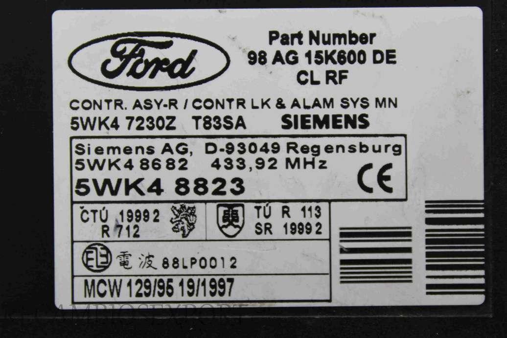 Centralita confort Ford Focus Mondeo Fiesta 98AG15K600DE 98 AG 15K600 DE Siemens 5WK47230Z 5WK4 7230Z 5WK48823 5WK4 8823 5WK48682 - foto 2