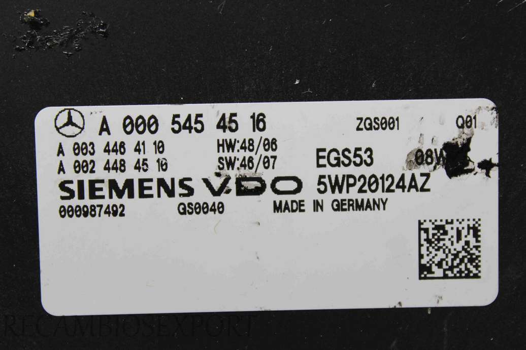 Centralita de control de transmisión Mercedes W204 A0005454516 A 000 545 45 16 A0034464110 A 003 446 41 10 A0024484510 A 002 448 45 10 Siemens 5WP20124AZ - foto 2