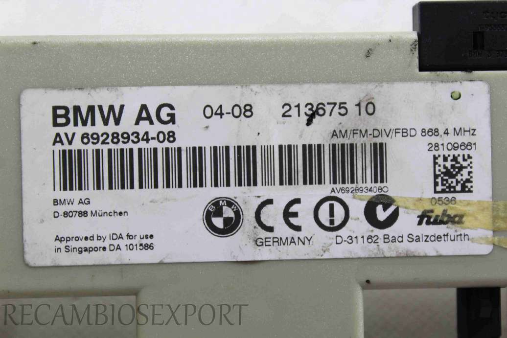 Amplificador de antena BMW E53 E90 21367510 AV692893408 AV 6928934-08 - foto 2