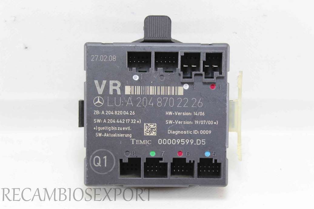 Centralita de control puerta Mercedes W204 S204 C320 A2048702226 A 204 870 22 26 A2048200426 A 204 820 04 26 A2044421732 A 204 442 17 32 Q1 Temic 00009599D5 00009599.D5 - foto 1