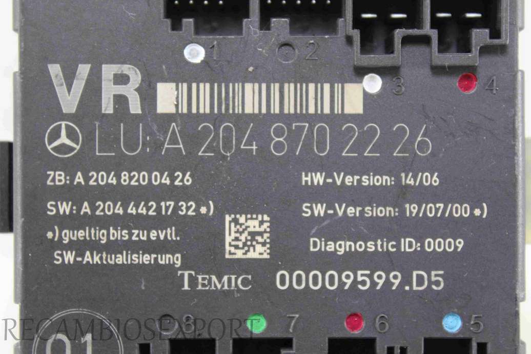 Centralita de control puerta Mercedes W204 S204 C320 A2048702226 A 204 870 22 26 A2048200426 A 204 820 04 26 A2044421732 A 204 442 17 32 Q1 Temic 00009599D5 00009599.D5 - foto 2