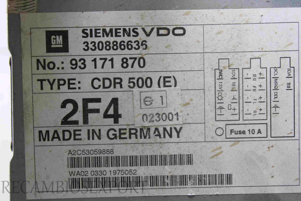 Sistema de radio CD Opel Corsa Astra Meriva Zafira 93171870 93 171 870 GM Siemens 330886636 - foto 3