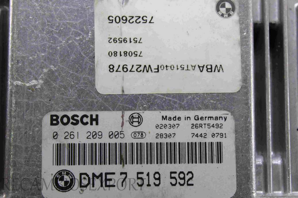 Centralita del motor BMW E46 DME7519592 DME 7 519 592 7519592 BOSCH 0261209005 0 261 209 005 - foto 2