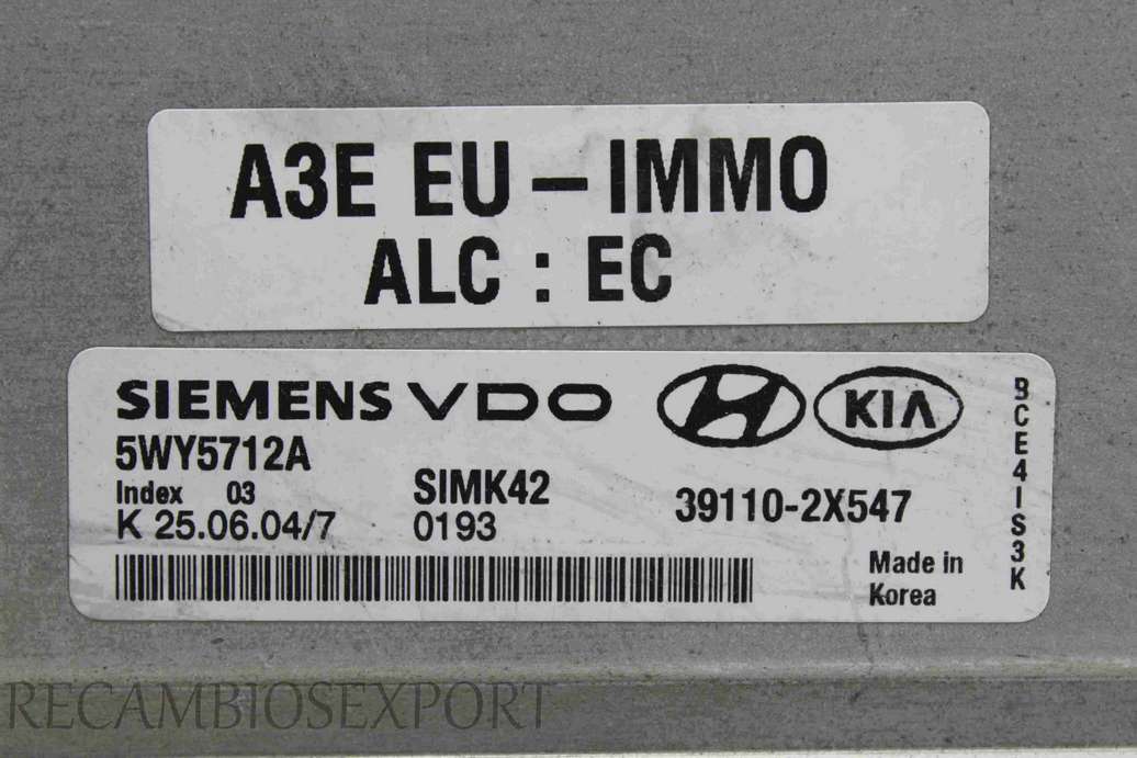Centralita del motor Kia Hyundai 391102X547 39110-2X547 Siemens VDO 5WY5712A - foto 2
