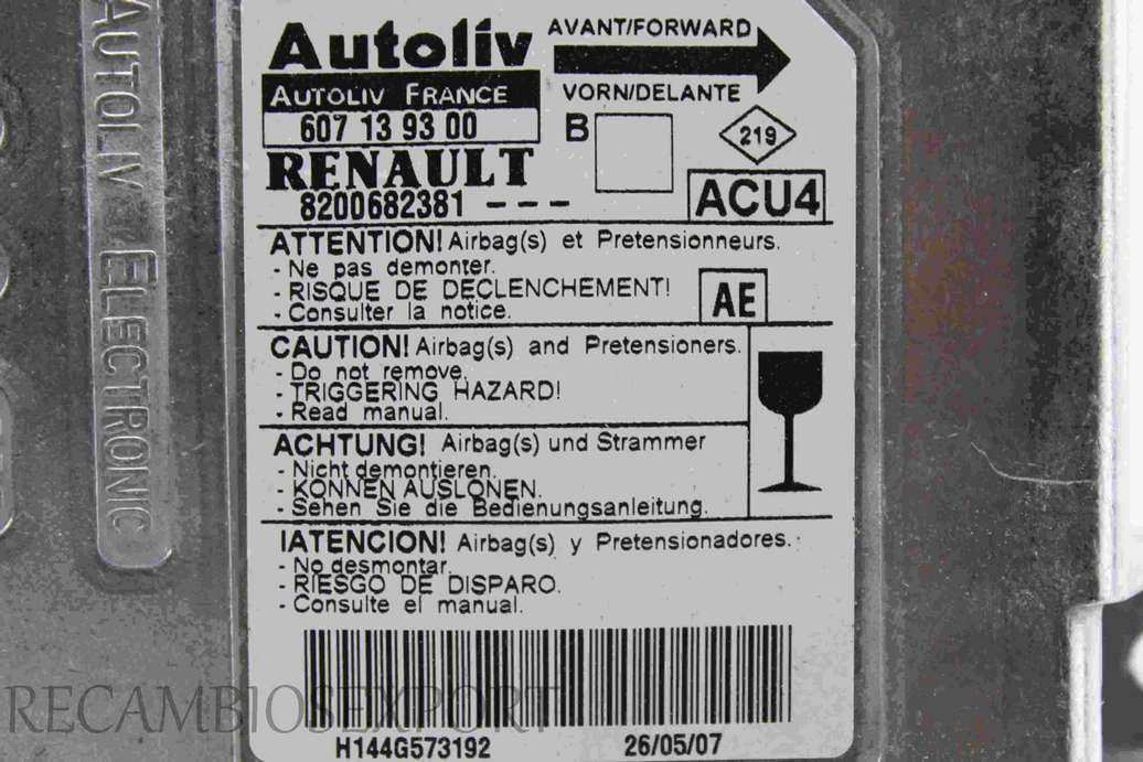 Centralita de airbag Renault Megane 8200682381 AE Autoliv 607139300 607 13 93 00 - foto 2