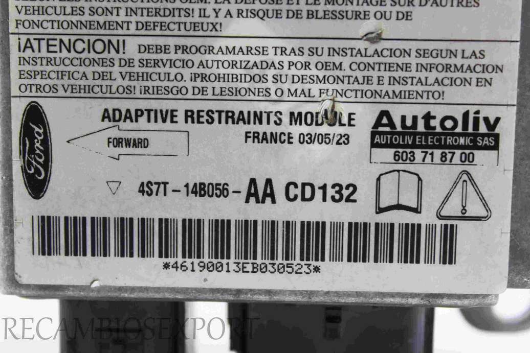 Centralita de airbag Ford Mondeo 4S7T14B056AA 4S7T-14B056-AA Autoliv 603718700 603 71 87 00 - foto 2