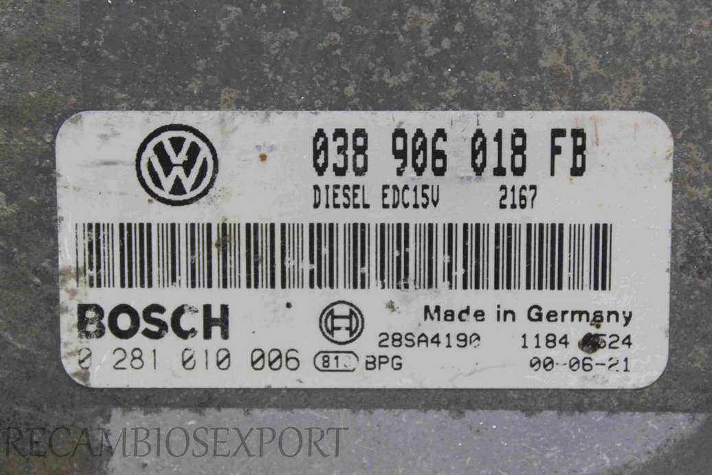Centralita del motor VW Polo Seat Ibiza Leon 038906018FB 038 906 018 FB Bosch 0281010006 0 281 010 006 - foto 2