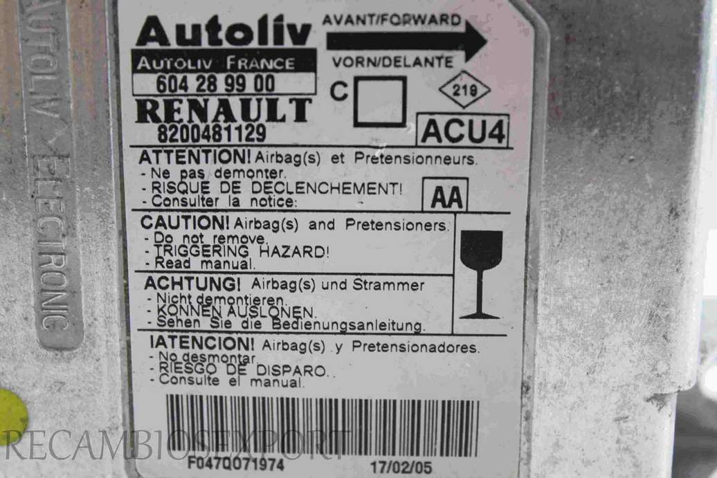 Centralita de airbag Renault Megane 8200481129 AA Autoliv 604289900 604 28 99 00 ACU4 - foto 2
