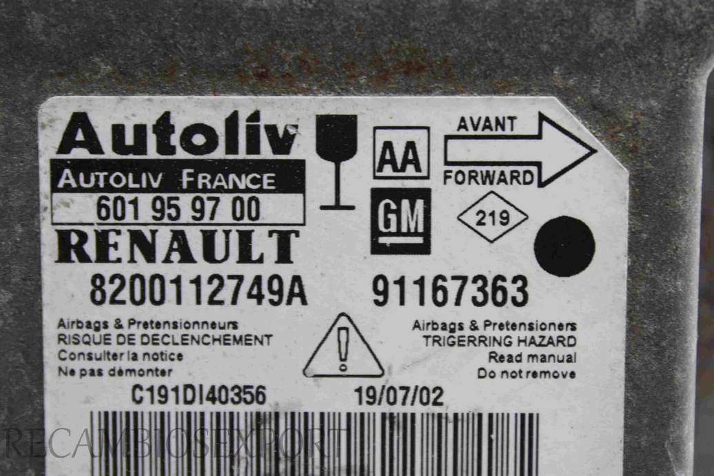 Centralita de airbag Opel Vivaro 8200112749A AA Autoliv 601959700 601 95 97 00 91167363 GM - foto 2