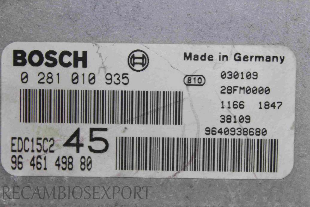 Centralita del motor Peugeot 307 9646149880 96 461 498 80 9640938680 Bosch 0281010935 0 281 010 935 - foto 2
