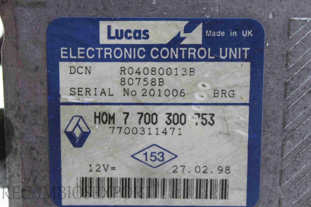 Centralita del motor Renault Trafic R04080013B HOM7700300753 HOM 7 700 300 753 7700311471 Lucas - foto 2