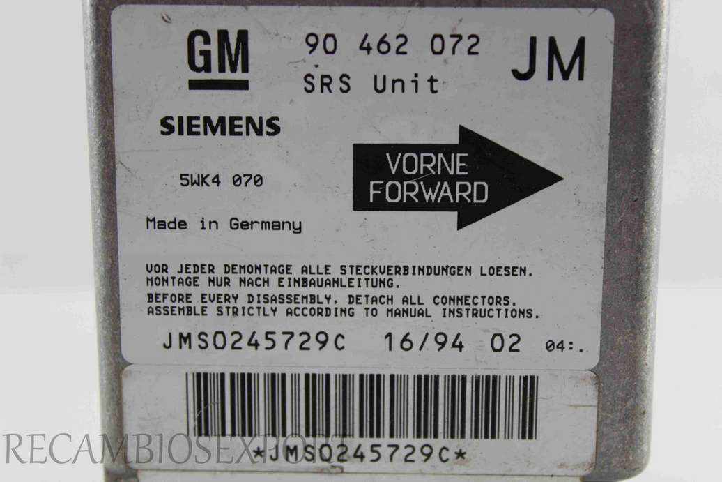 Centralita de airbag  Opel Vectra A 90462072JM 90 462 072 JM Siemens SWK4070 SWK4 070 - foto 2
