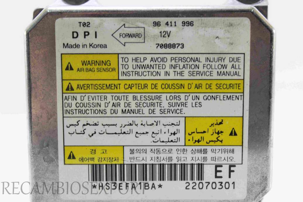 Centralita de airbag  Chevrolet Kalos Daewoo 96411996 96 411 996  7088873 - foto 2