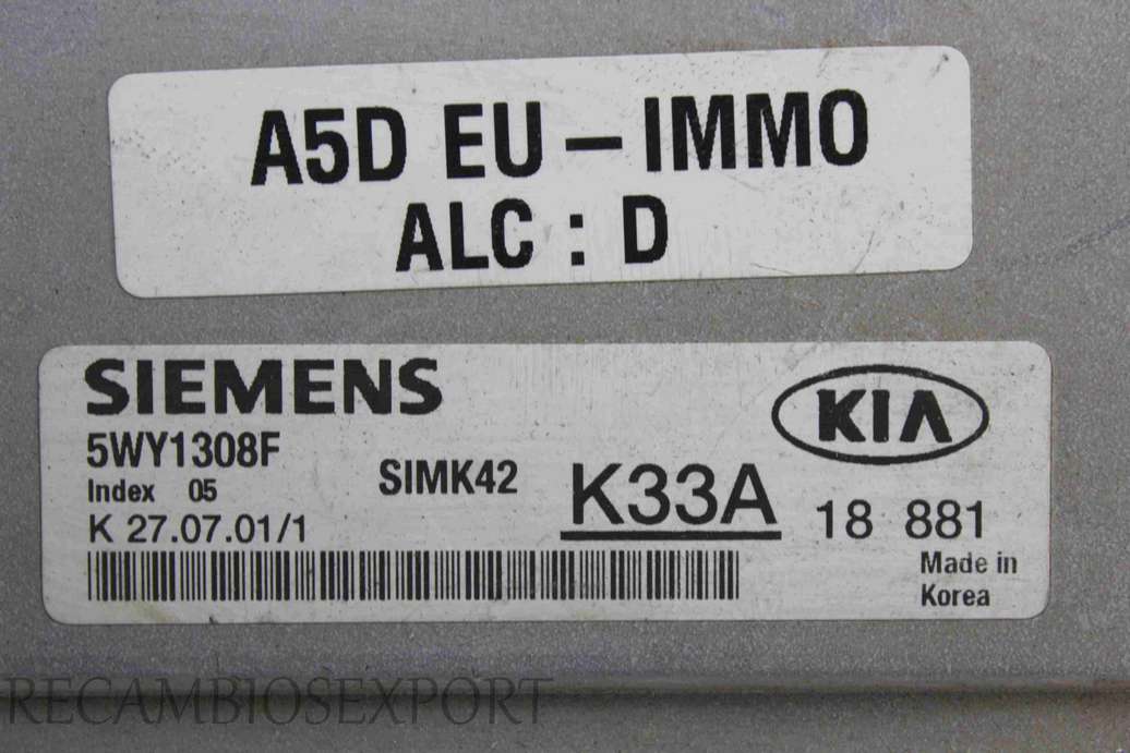 Centralita del motor Kia Rio K33A18881 K33A 18 881 SIEMENS 5WY1308F SIMK42 ALC: D - foto 2