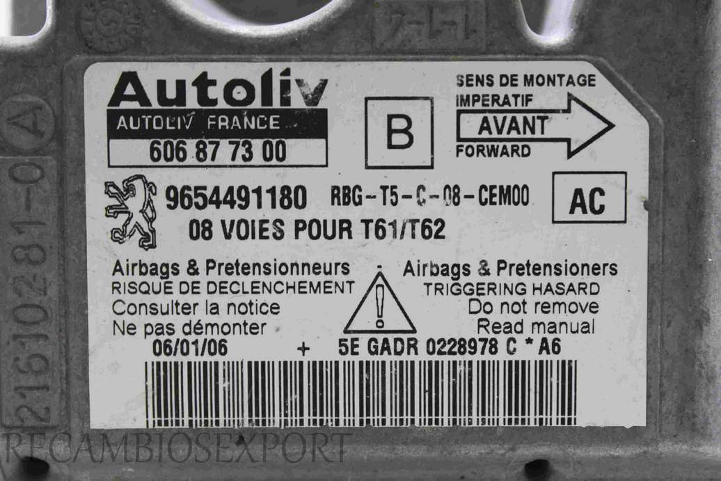 Centralita Airbag Peugeot 307 9654491180 AC Autoliv 606877300 606 87 73 00 - foto 2