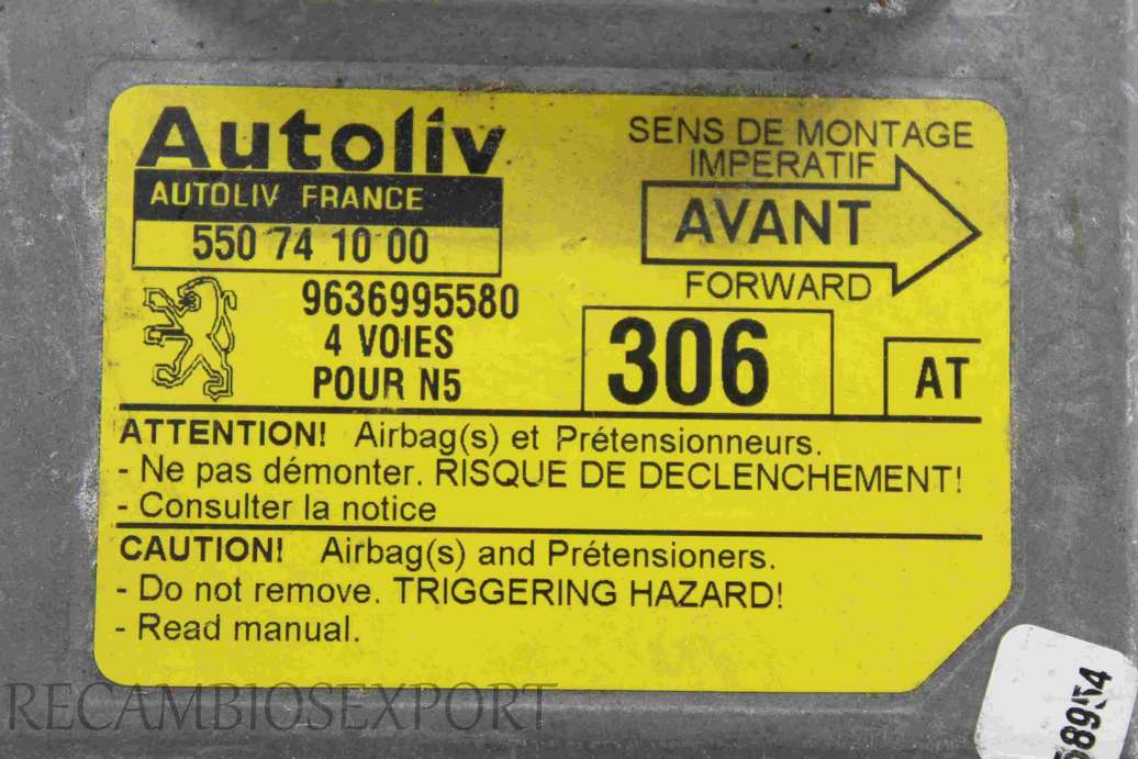 Centralita de airbag Peugeot 306 AT 9636995580 Autoliv 550741000 550 74 10 00 - foto 2