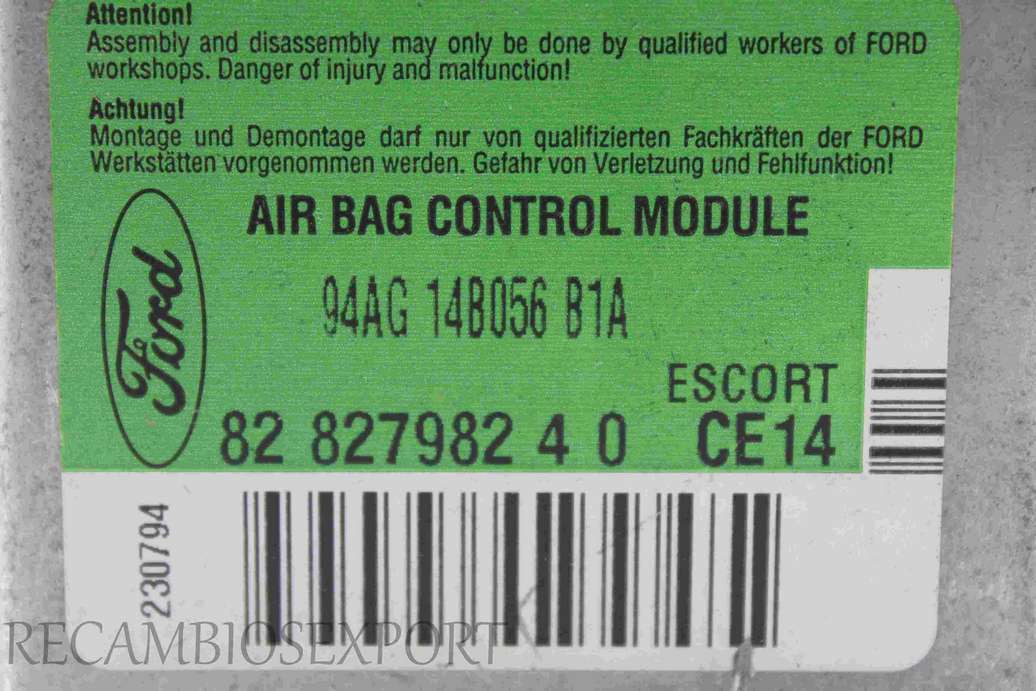 Centralita de airbag Ford Escort 94AG14B056B1A 94AG 14B056 B1A 8282798240 82 827982 4 0 - foto 2