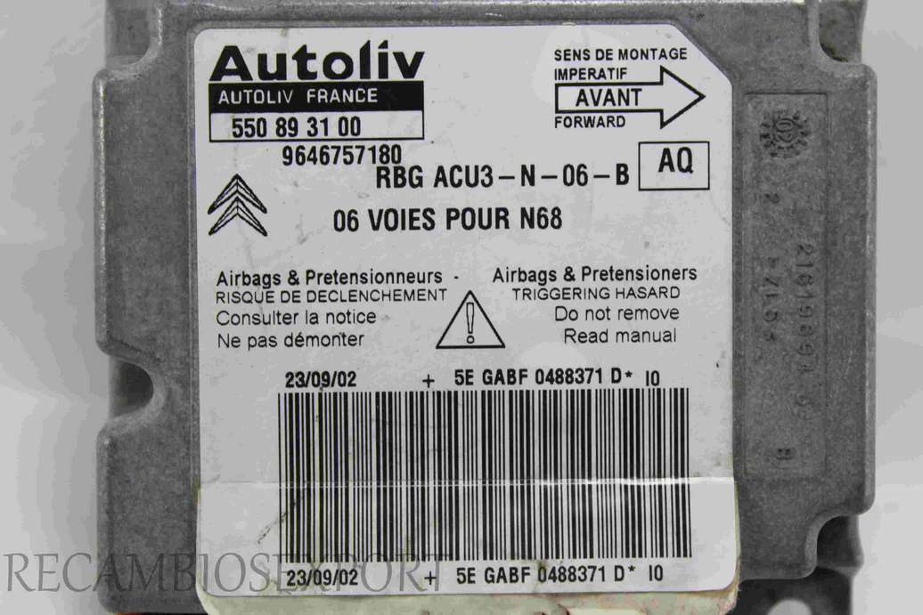 Centralita de airbag Citroen Xsara Picasso 9640822580 AQ Autoliv 550893100 550 89 31 00 - foto 2