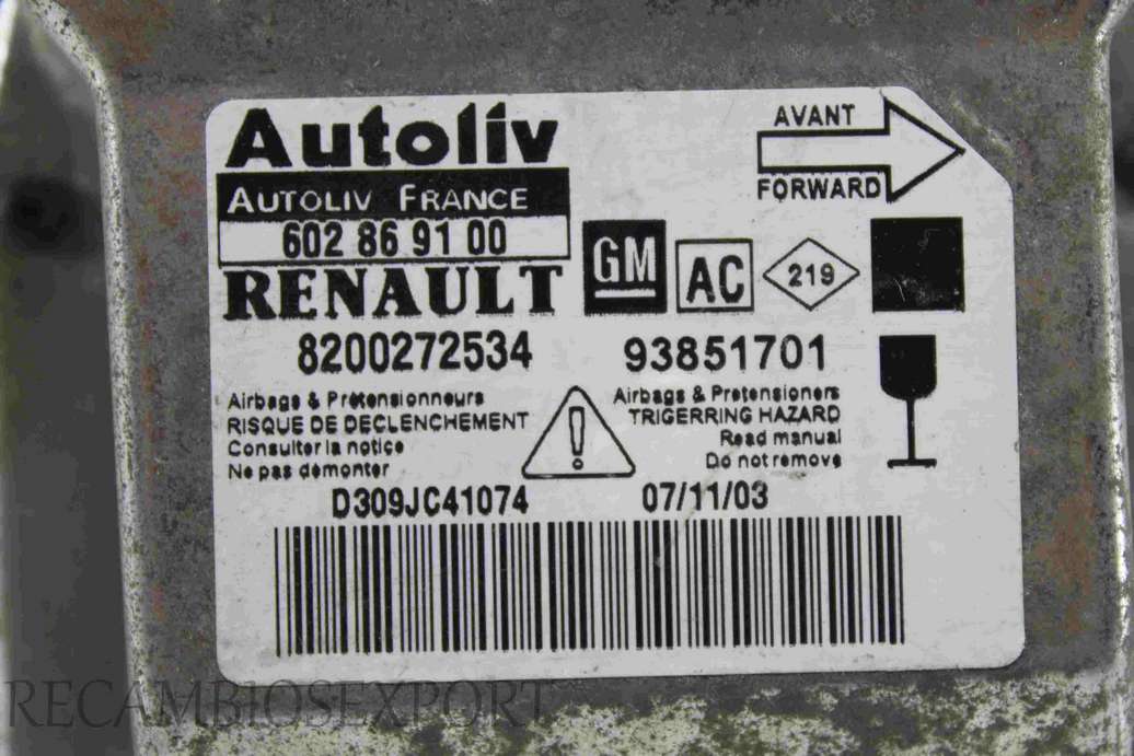Centralita de airbag Renault Trafic 8200272534 AC Autoliv 602869100 602 86 91 00 GM 93851701 - foto 2