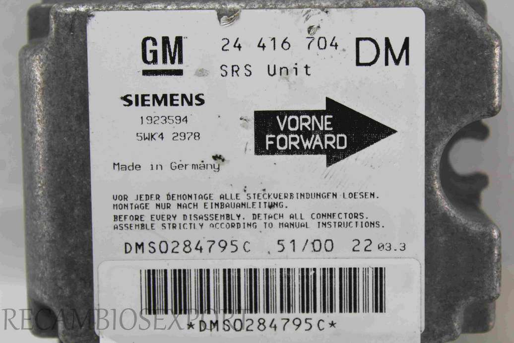 Centralita de airbag Opel Zafira 24416704 24 416 704 24416704DM Siemens 5WK42978 5WK4 2978 - foto 2