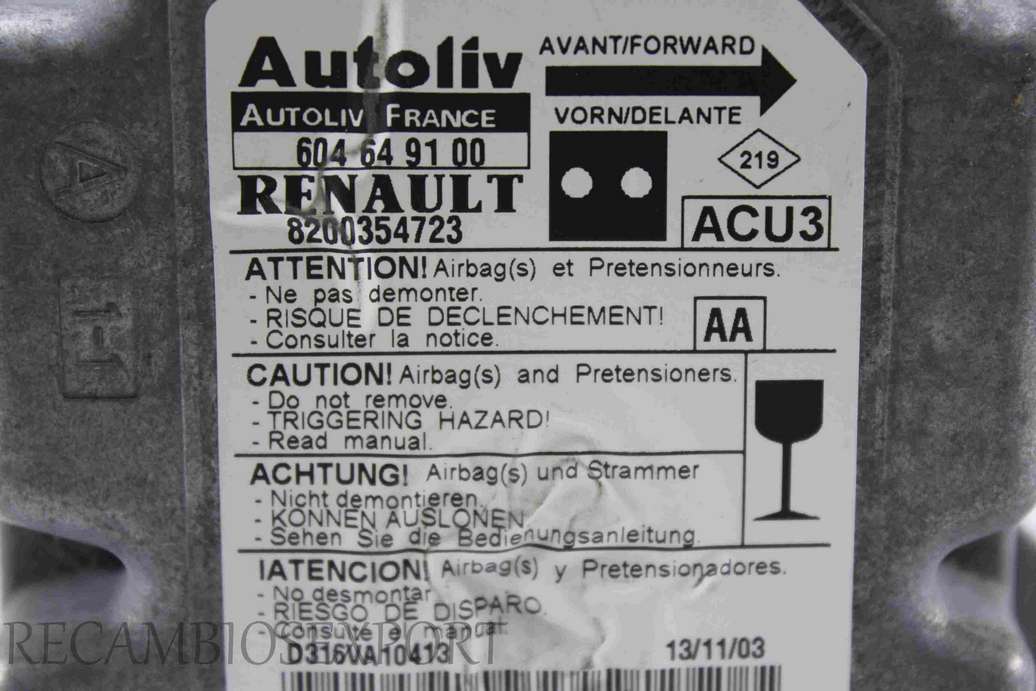 Centralita de airbag Renault Kangoo 8200354723 AA Autoliv 604649100 604 64 91 00 - foto 2