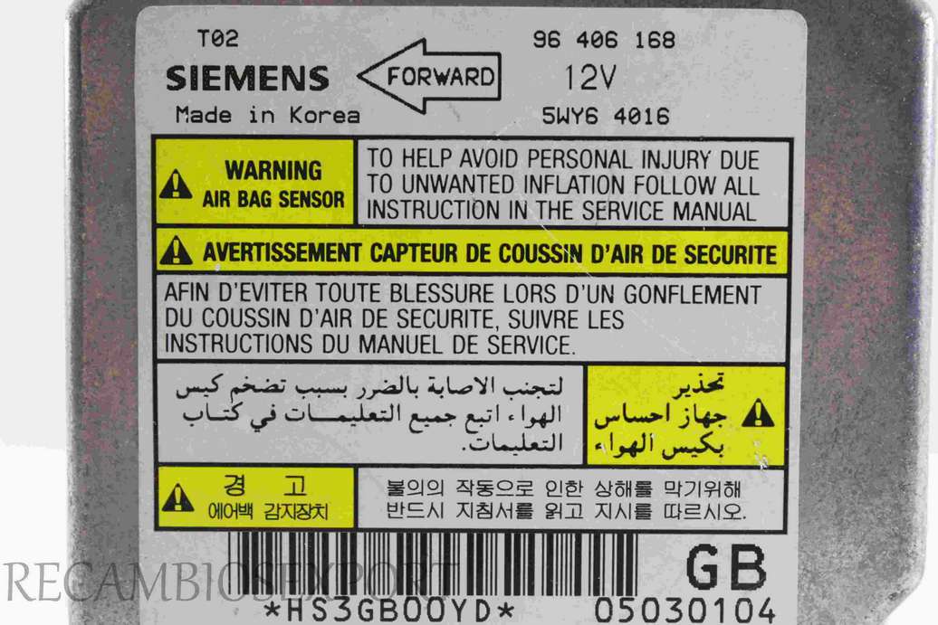 Centralita de airbag Daewoo Kalos 96406168 96 406 168 Siemens 5WY64016 5WY6 4016 - foto 2