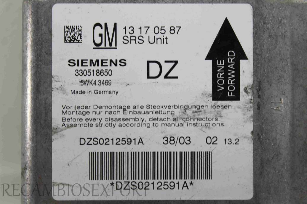 Centralita de airbag Opel Vectra C 13170587 13 17 05 87 Siemens 5WK43469 5WK4 3469 330518650 - foto 2
