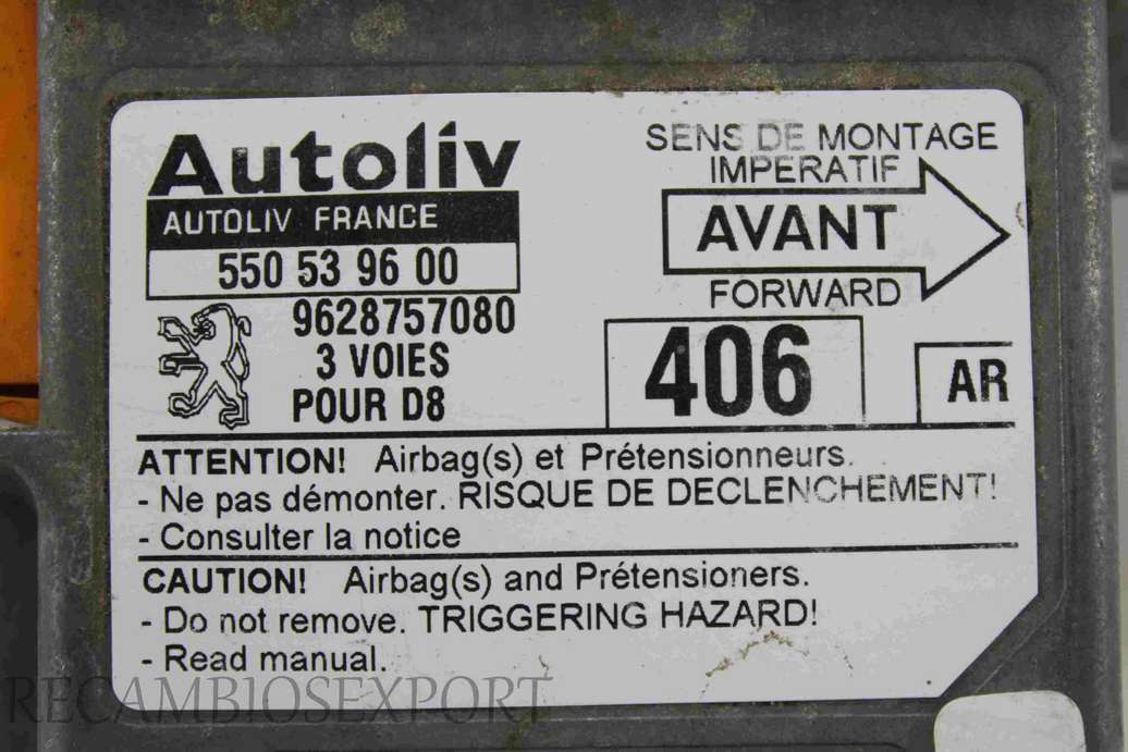 Centralita de airbag Peugeot 406 9628757080 AR Autoliv 550539600 550 53 96 00 - foto 2