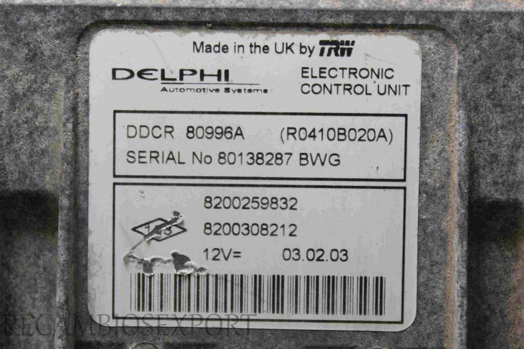 Centralita del motor Renault Megane 8200259832 8200308212 Delphi R0410B020A - foto 2