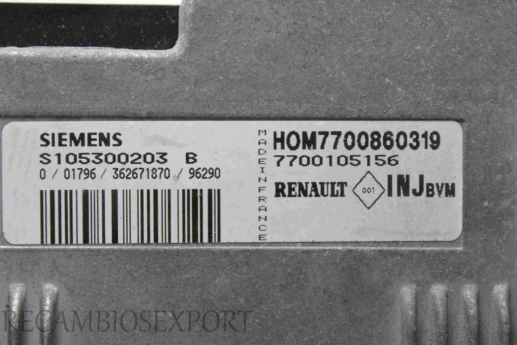 Centralita del motor Renault Megane 7700105156 HOM7700860319 Siemens S105300203B S105300203 B - foto 2