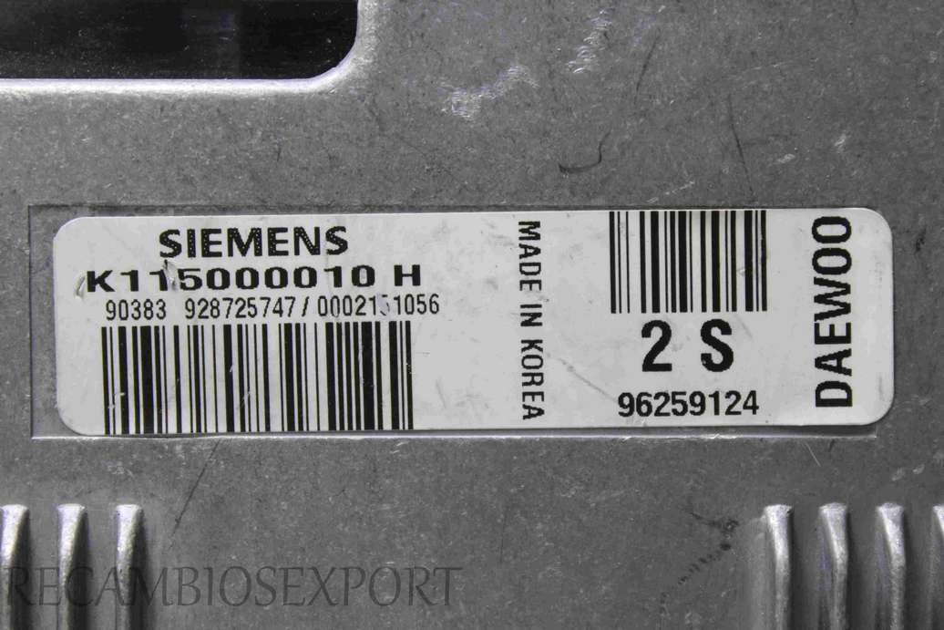 Centralita del motor Daewoo Matiz 96259124 Siemens K115000010H K115000010 H - foto 2