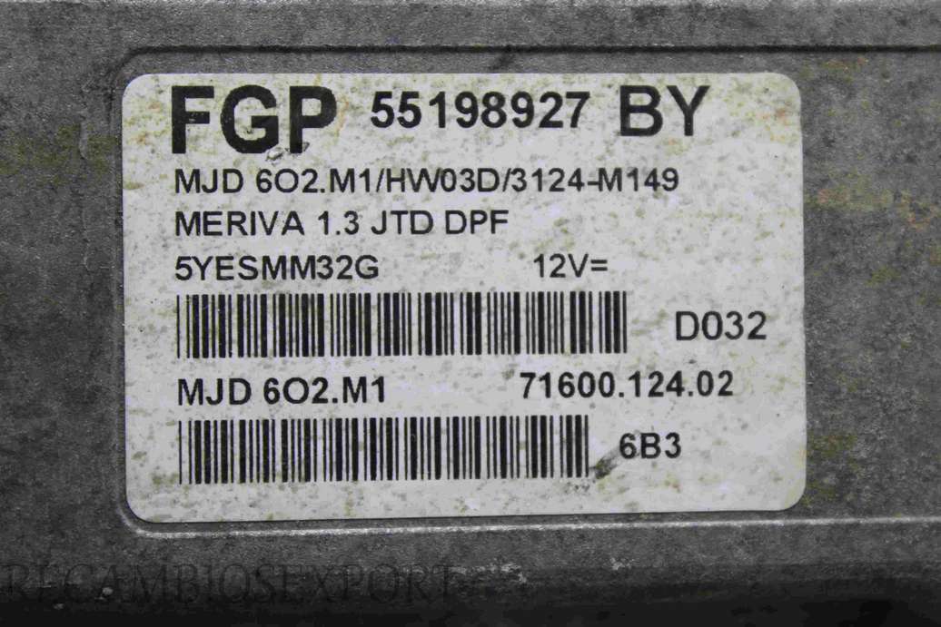 Centralita del motor Opel Meriva 55198927BY 55198927 BY MJD602M1 MJD 602.M1 MJD6O2M1 7160012402 71600.124.02 - foto 2