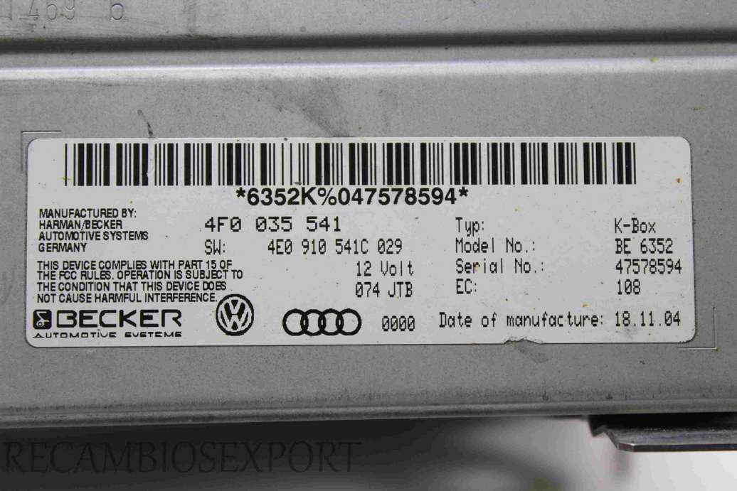 Modulo de control radio Audi A6 4F0035541 4F0 035 541 4E0910541C029 4E0 910 541C 029 - foto 2