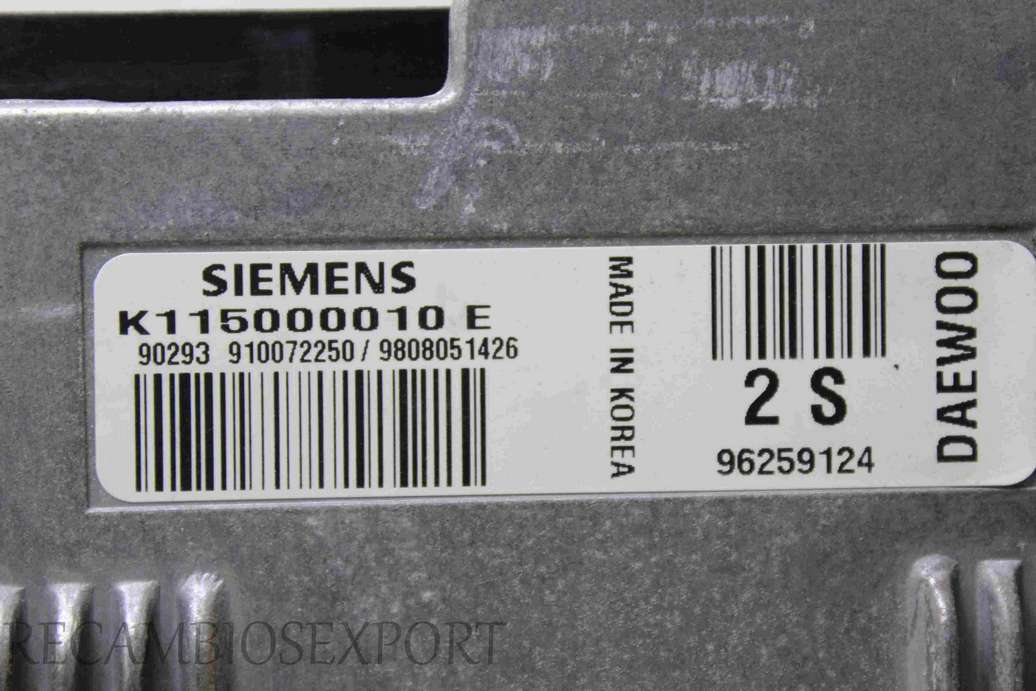 Centralita del motor Daewoo Matiz 96259124 Siemens K115000010E K115000010 E - foto 2