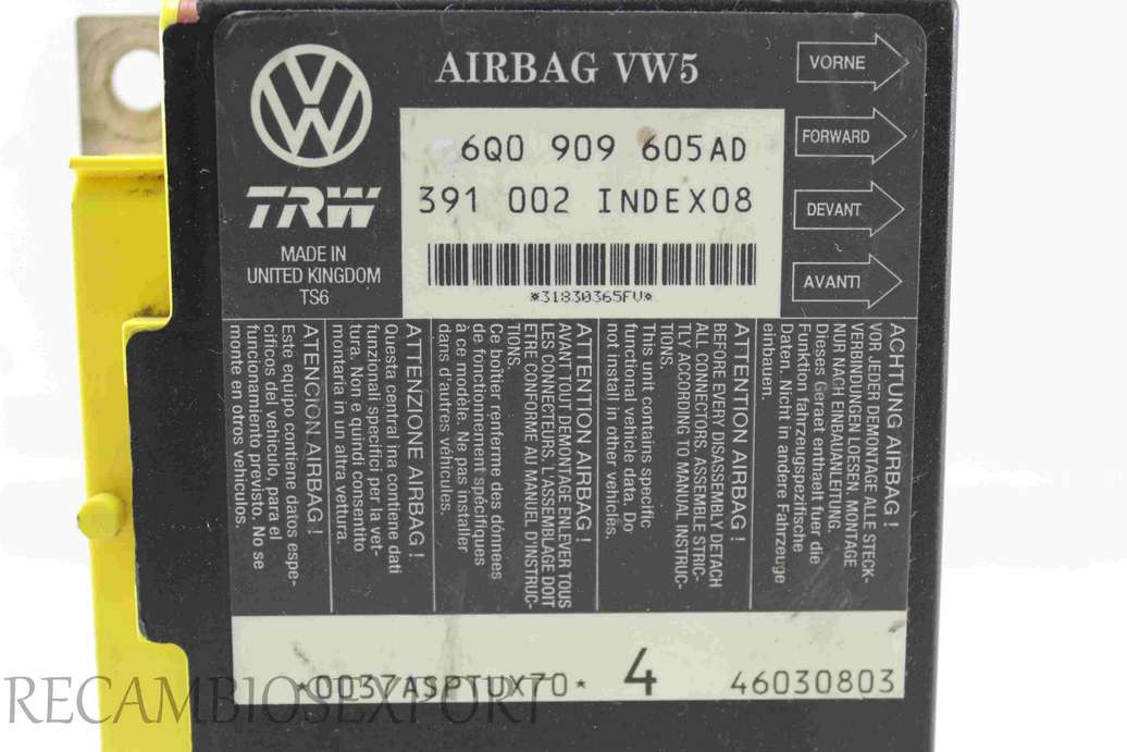 Centralita de airbag Seat Ibiza 6Q0909605AD 6Q0 909 605 AD TRW 391002 391 002 Index 08 - foto 2