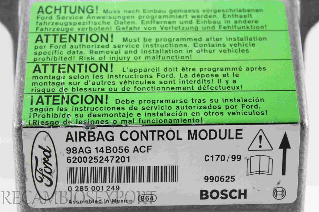 Centralita de airbag Ford Focus 98AG14B056ACF 98AG 14B056 ACF Bosch 0285001249 0 285 001 249 - foto 2