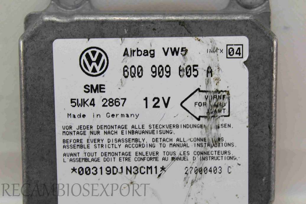 Centralita de airbag VW Golf Bora Seat Leon Toledo 6Q0909605A 6Q0 909 605 A 6QO909605A Siemens 5WK42867 5WK4 2867 Ind 04 - foto 2