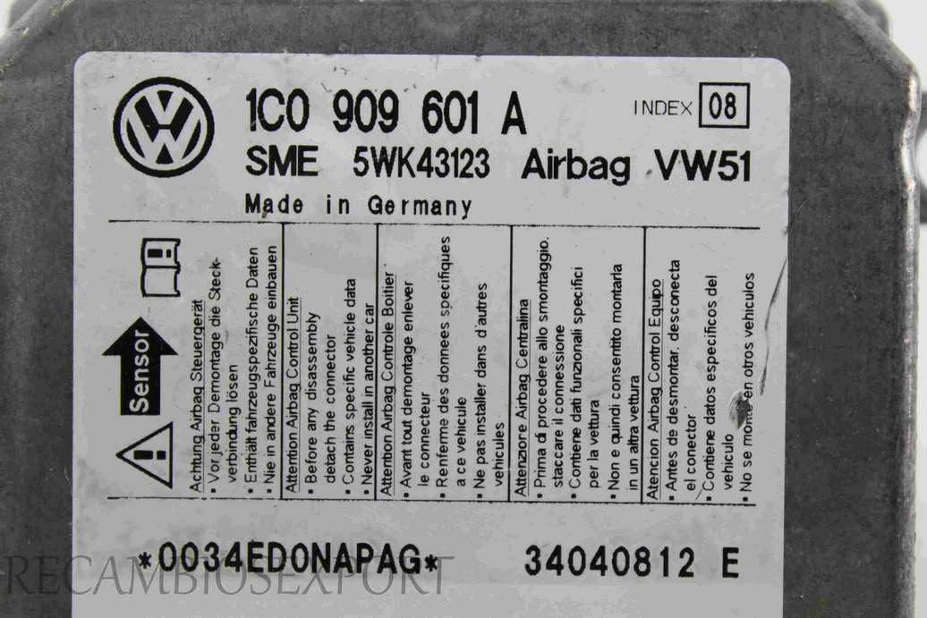 Centralita de airbag Skoda Fabia 1C0909601A 1C0 909 601 A SME 5WK43123 Index 08 - foto 2