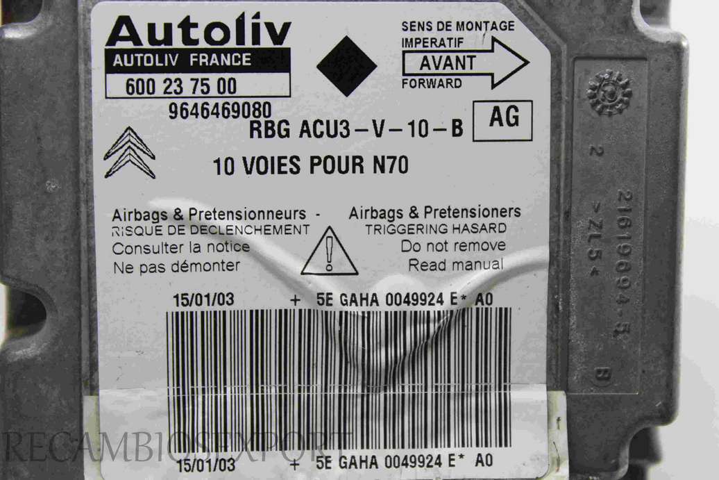 Centralita de airbag Citroen Xsara 9646469080 Autoliv 600237500 600 23 75 00 AG - foto 2