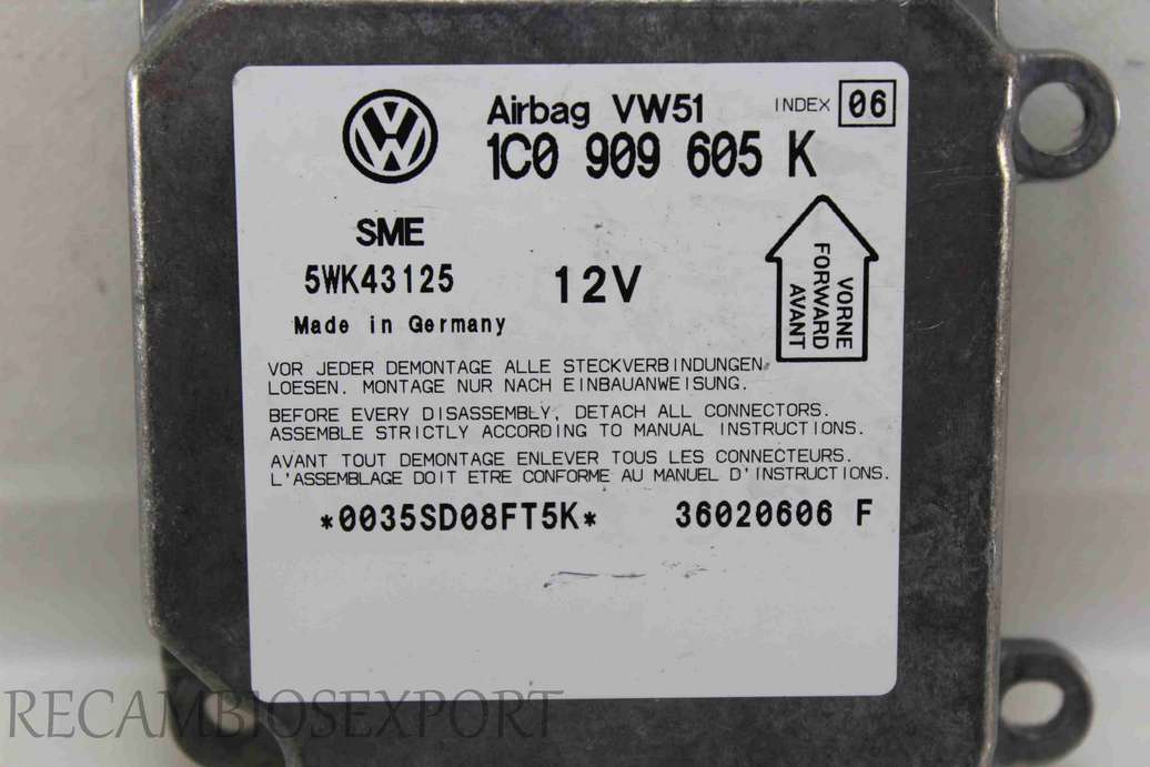 Centralita de airbag VW Polo Skoda Fabia 1C0909605K 1C0 909 605 K SME 5WK43125 IND 06 - foto 2