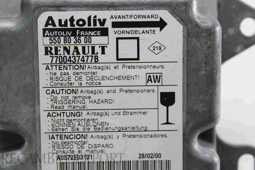 Centralita de airbag Renault Megane 7700437477B Autoliv 550803600 550 80 36 00 AW - foto 2