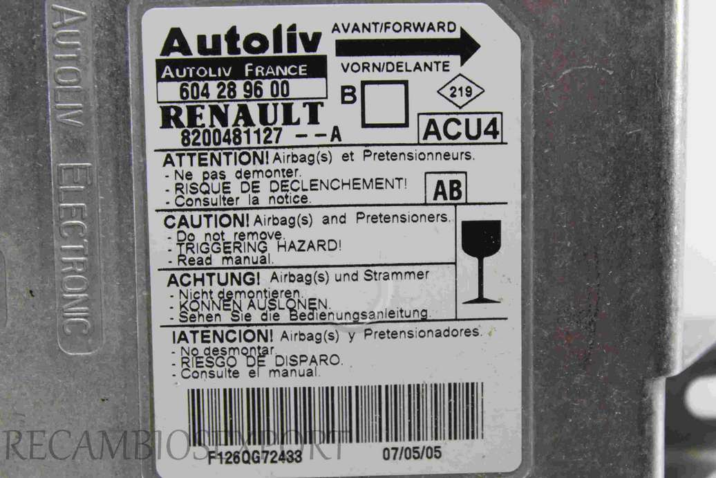 Centralita de airbag Renault Megane 8200481127A 8200481127--A Autoliv 604289600 604 28 96 00 AB - foto 2